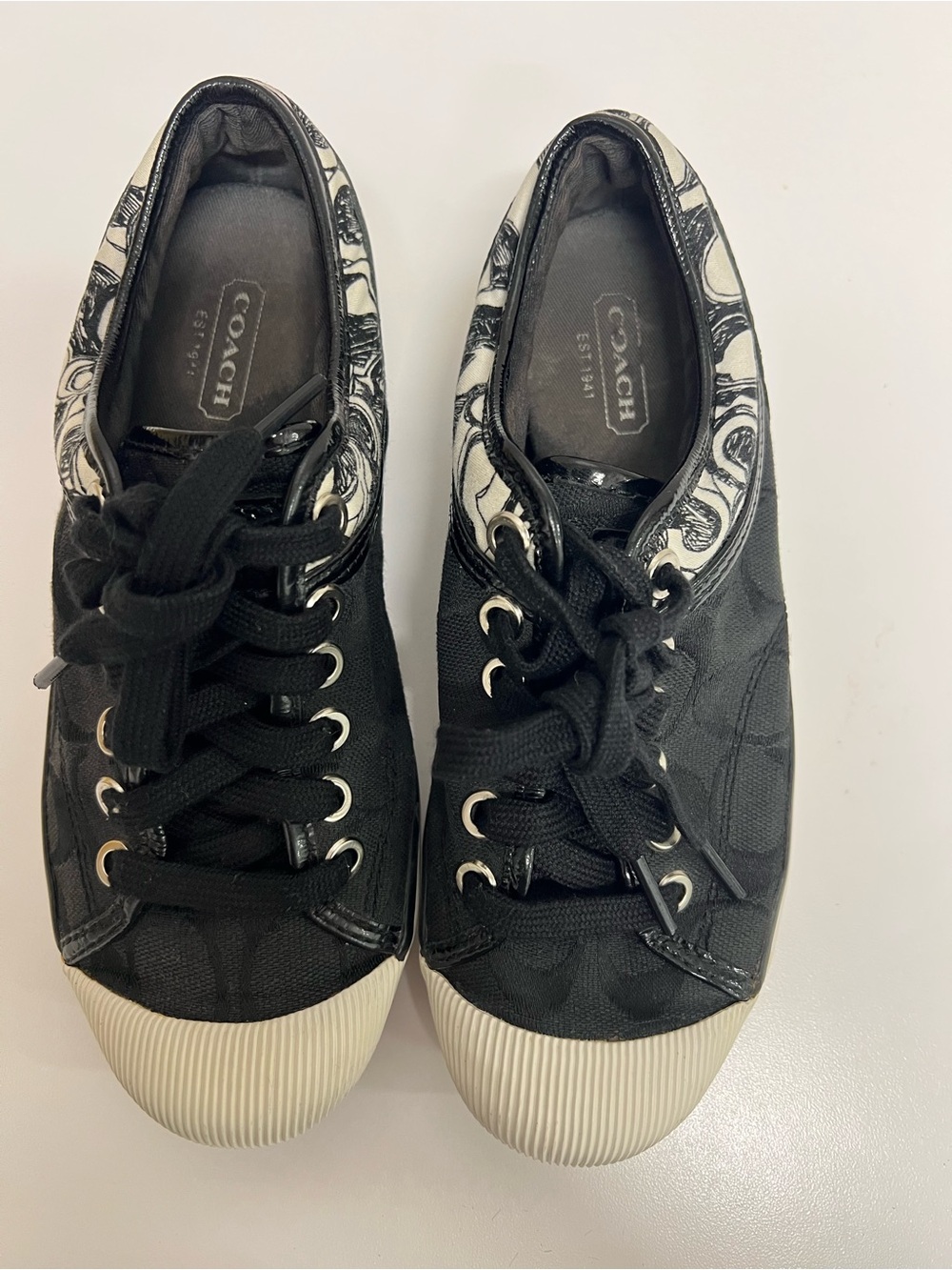 Coach Black Canvas Low-Top Sneakers with White Toe Cap